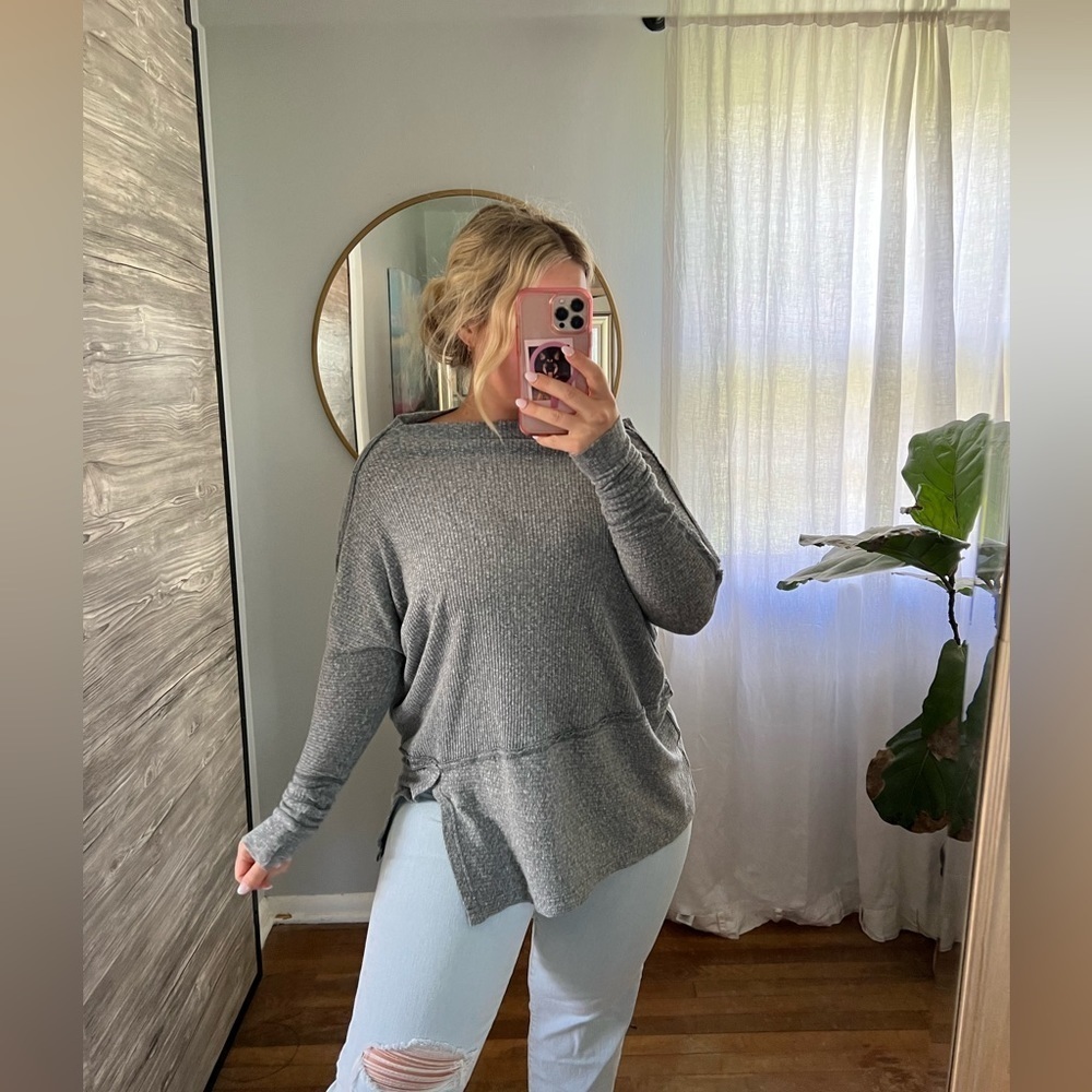 Free People Oversized Pullover Grey Long Line XS